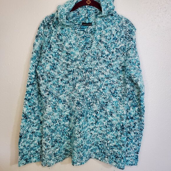 Moda International Teal V-Neck Sweater with Hood Women's Size Large - Picture 2 of 9